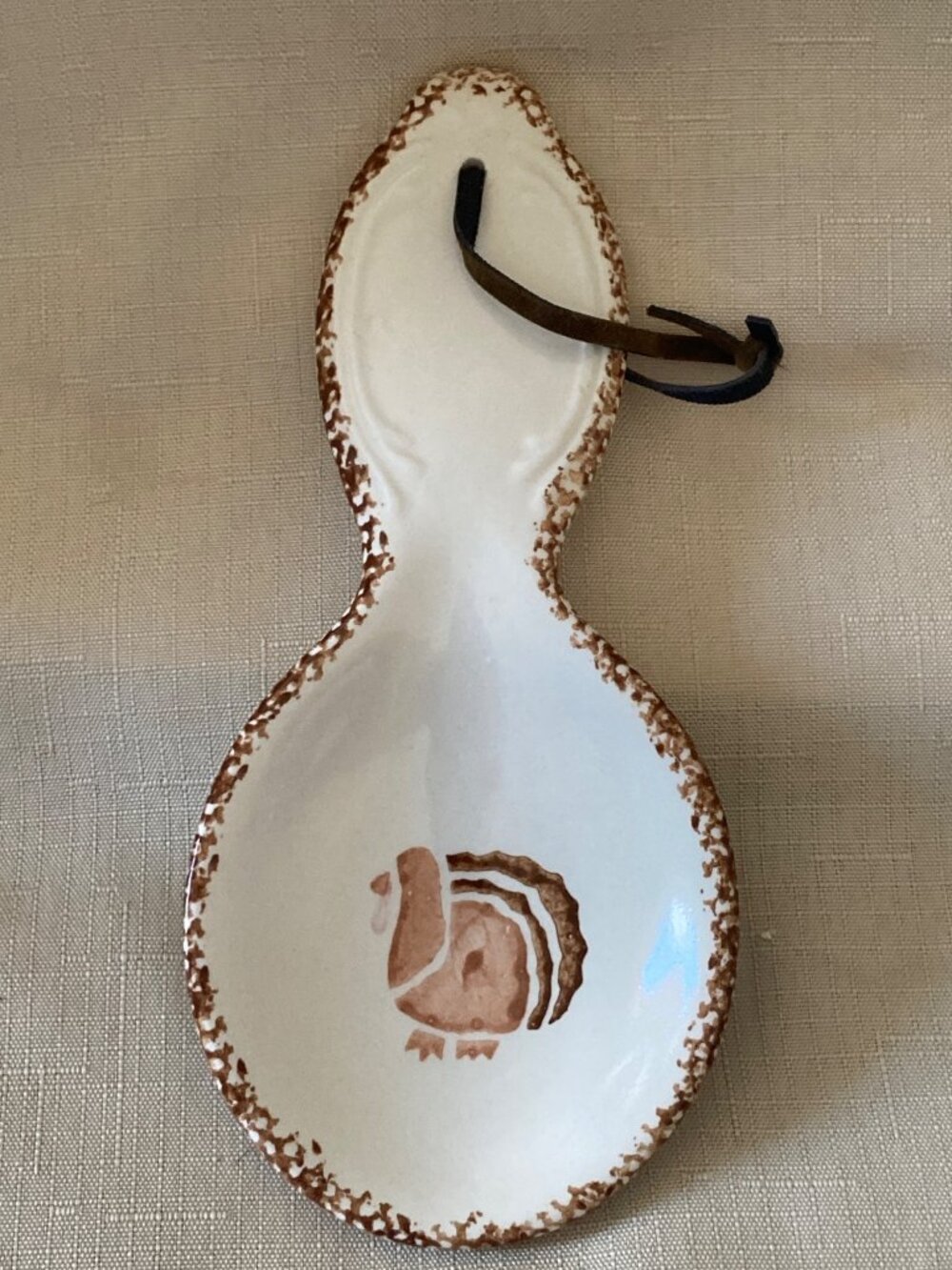 Heritage pottery turkey brown speckle edge spoon rest vintage